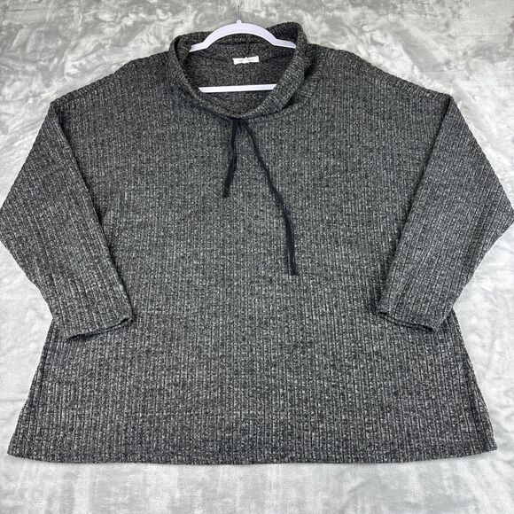 Ava James Cowl Neck‎ Tunic Top Womens 2X Gray Ribbed Knit Drop Shoulder (0756) - Picture 1 of 9